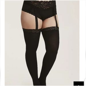 🆕️ PLUS SIZE BLACK THIGH-HIGH FAUX GARTERED STOCKINGS